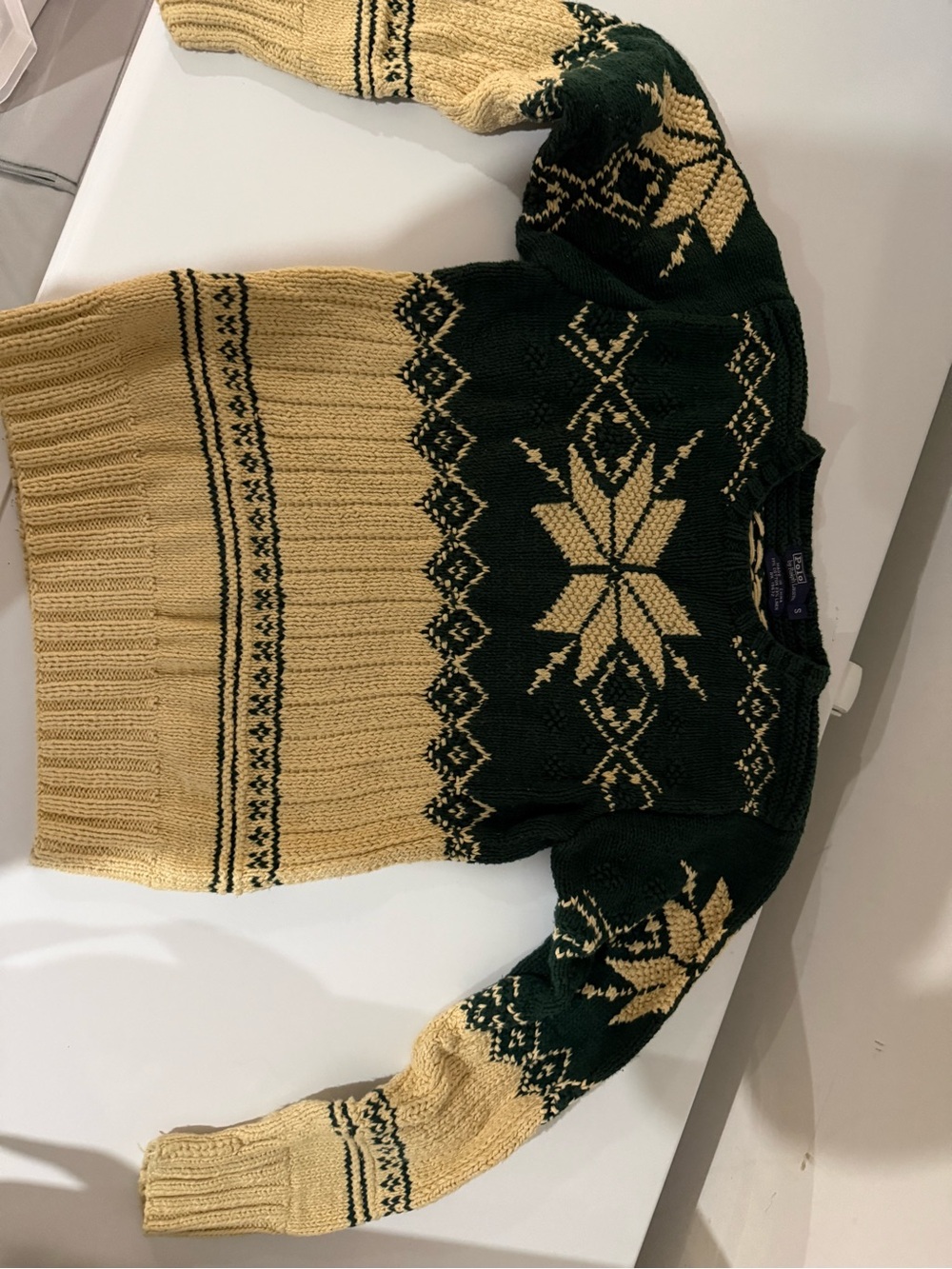 Polo by Ralph Lauren Green & Cream Fair Isle Crewneck Sweater Vintage Small